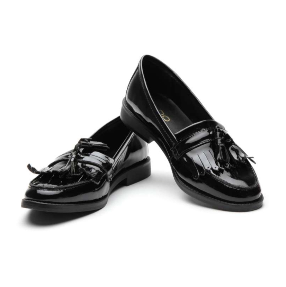 BN ALDO Shiny Black Tassel Fringed Loafers Sz US 8 Chic Elegant Versatile - Picture 9 of 9